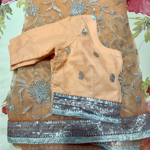 Peach and Silver Embroidered Traditional Outfit - Picture 1 of 1